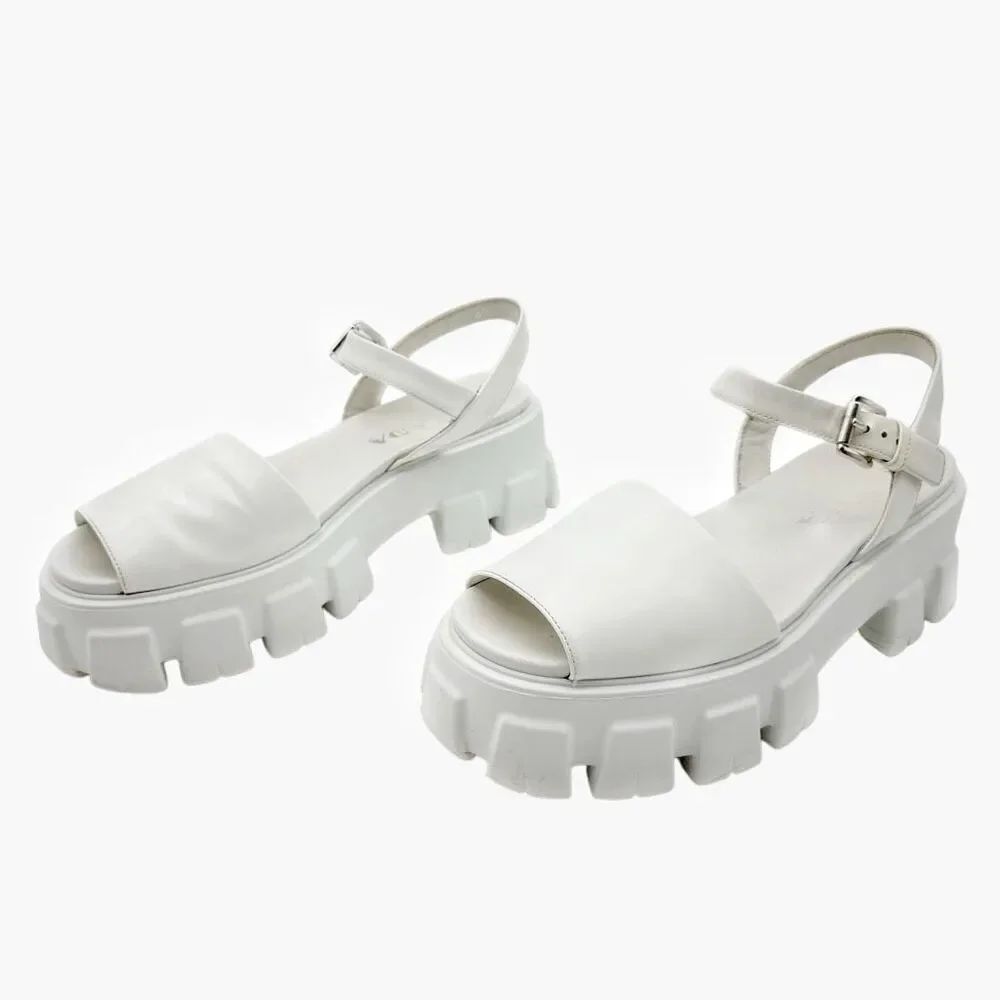 PRADA White Monolith Leather Clog Sandal Size 40 Platform Chunky Spazzolato
